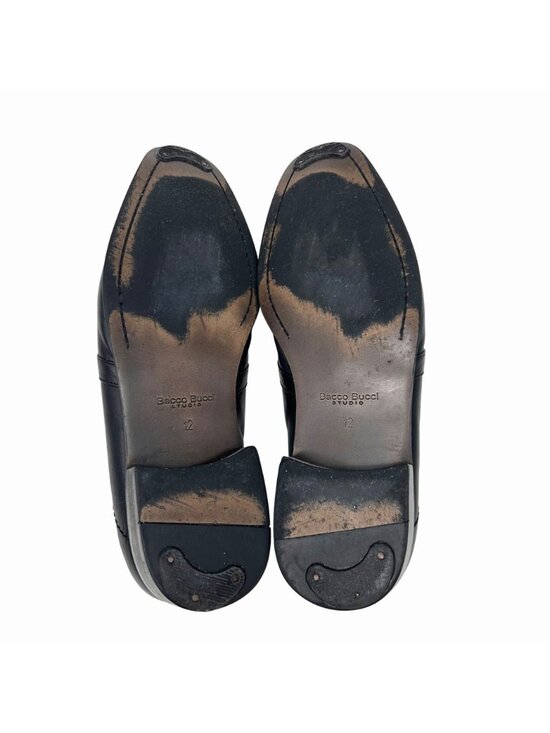 BACCO BUCCI STUDIO MEN\'S BLACK LEATHER LOAFERS SQUARE TOE DRESS SHOES - 12